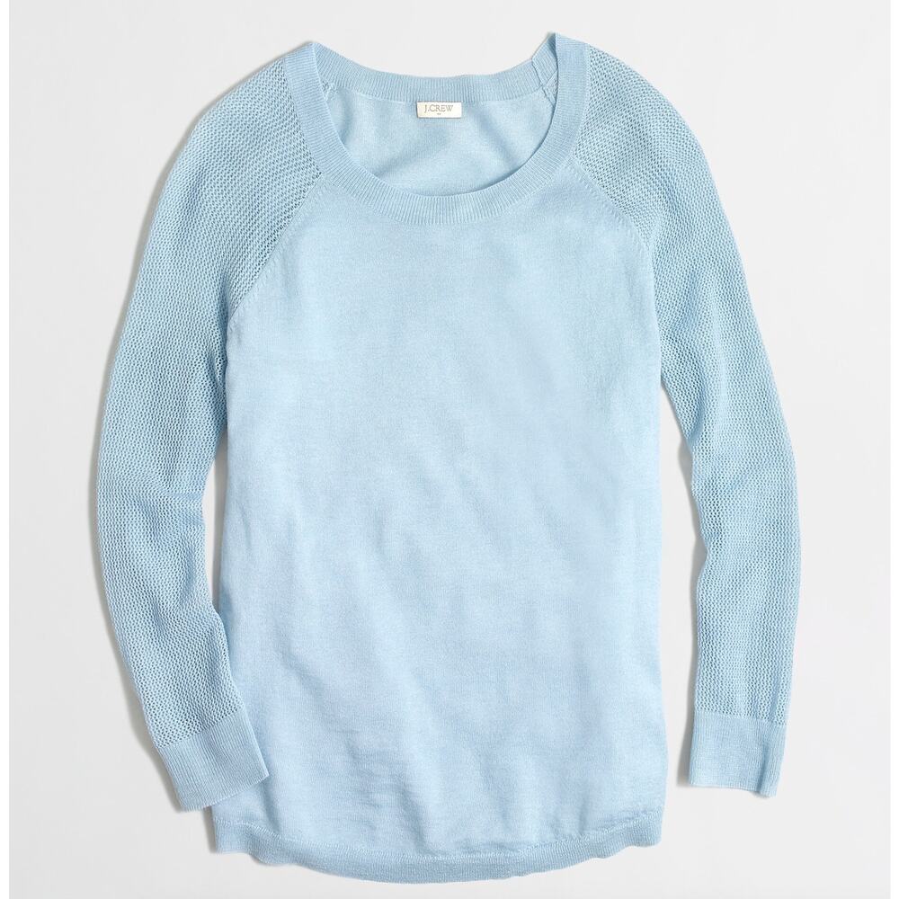 J. Crew Merino Wool Mesh Sleeve Sweater Dusty Sky Blue B9210 Size S - Picture 2 of 11